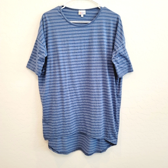 LuLaRoe Tops - 💕 LulaRoe Irma Tunic Top Blue & Gray Stripes Size XS